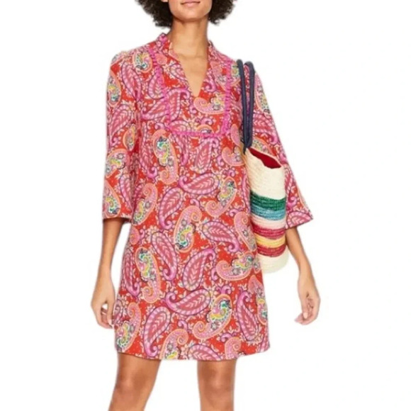 Boden Evangeline Linen Tunic Dress in Red Pop Mexican Paisley Size 4 petite - Picture 15 of 16